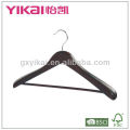 Black color wooden coat hanger with wide shoulders and round bar